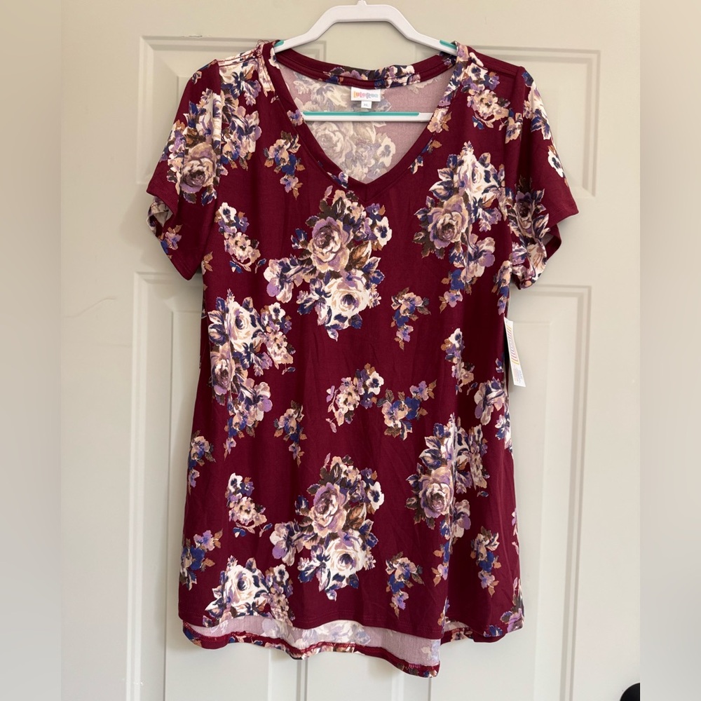 LuLaRoe Burgundy Floral V-Neck Blouse